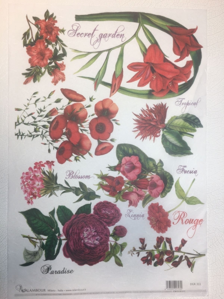 Papel de Arroz: Flores Rojas Botanico Ref: 311